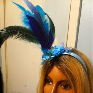 Blue and Black Feathered Headband
